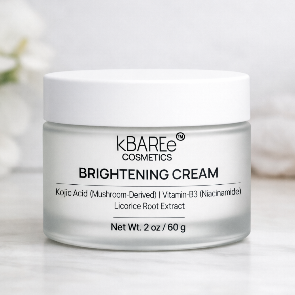 Jar of KBAREe Cosmetics Brightening Cream on a light background